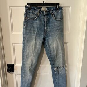 We The Free Distressed Blue Straight Leg Jeans